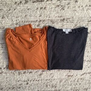 ✨Bundle Deal✨ Amour Vert Stripe (S) + Able Rust V-Neck Cotton (XS) Tees